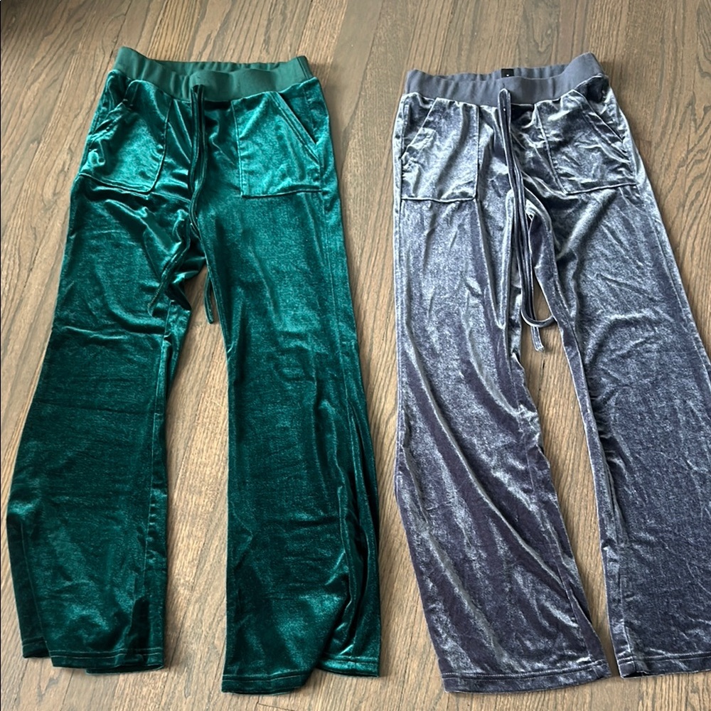 Stylish Velvet Pants Set - Green and Gray